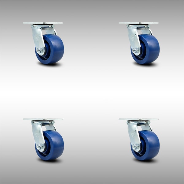 4 Inch Stainless Steel Solid Poly Wheel Swivel Caster Set with Ball Bearings SCC